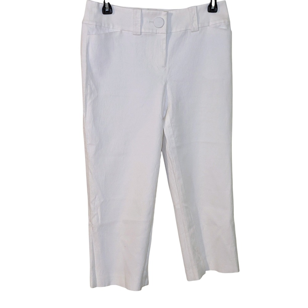 Ann Taylor White Textured Cropped Pants Size 0 Capris Flat Front